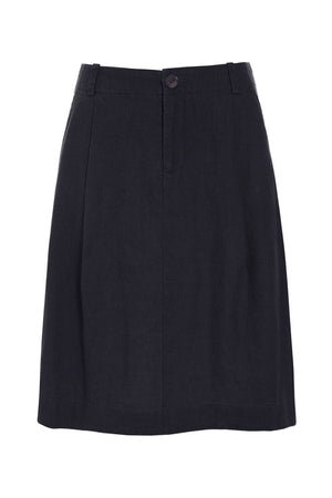 Lazy linen nederdel med læg Black - 261-2141-5562