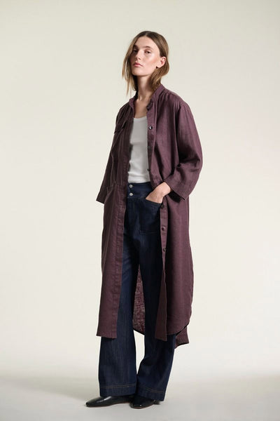 Lazy linen skjortekjole RAISIN - 261-2141-5558 Thumbnail