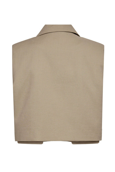 LeilaCC Linen Crop Vest 320-Bisquit - 40054 Thumbnail