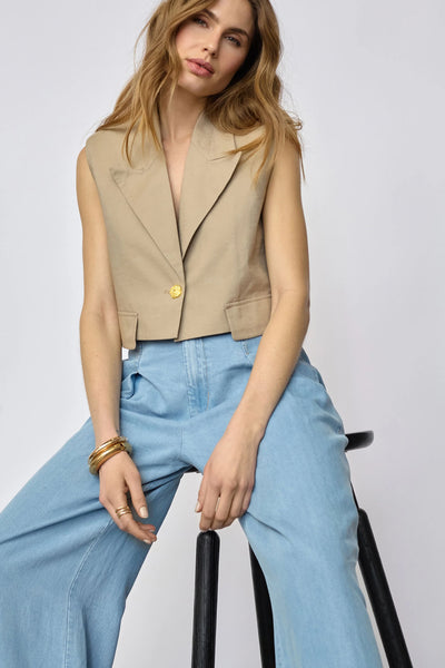 LeilaCC Linen Crop Vest 320-Bisquit - 40054 Thumbnail