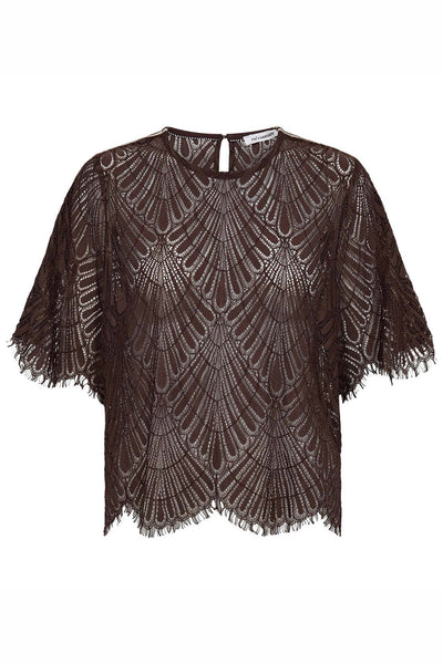 LetiCC Lace Blouse 145-Dark Brown - 45049 Thumbnail