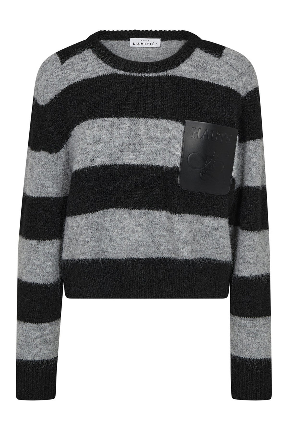 Darcia Stripe Crop Pocket Knit Black/Grey Mix - HL10974