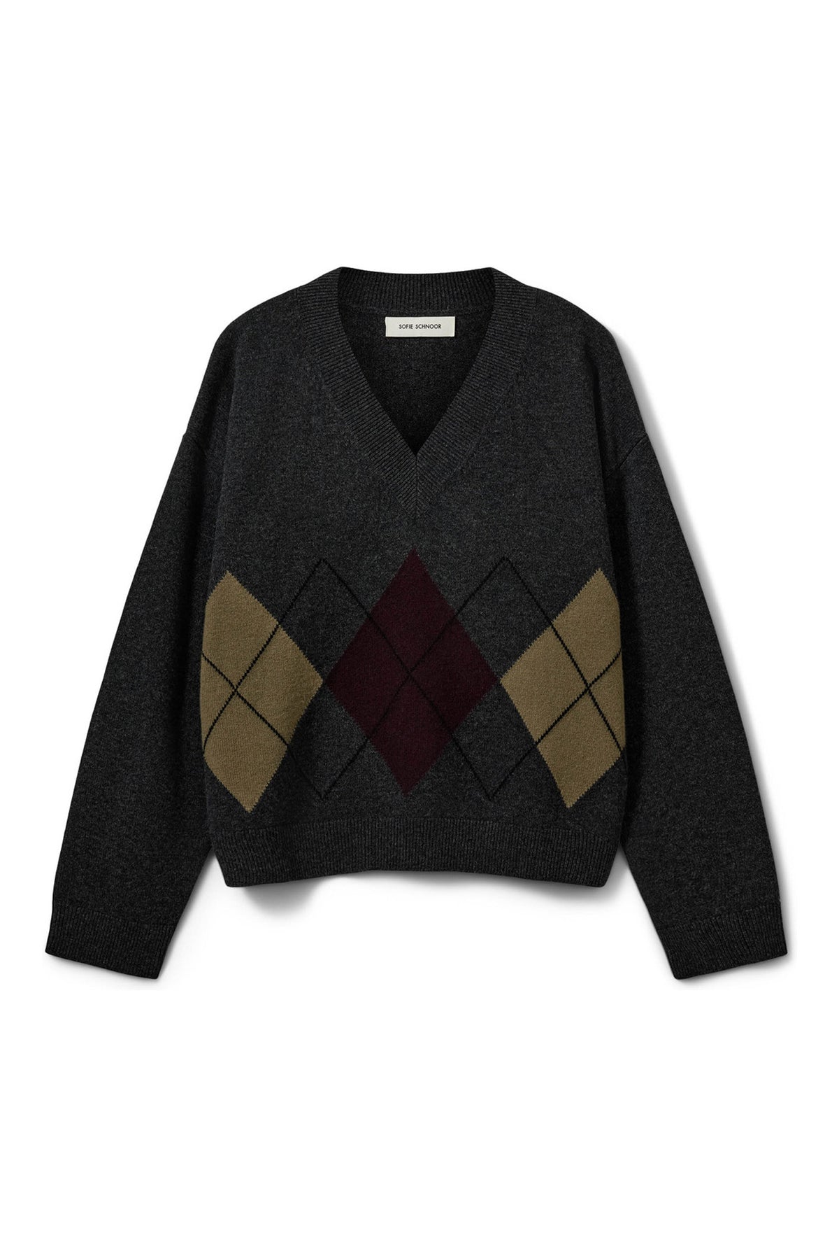 Paleasw V-Neck Argyle Knit Swe DARK GREY - S264281