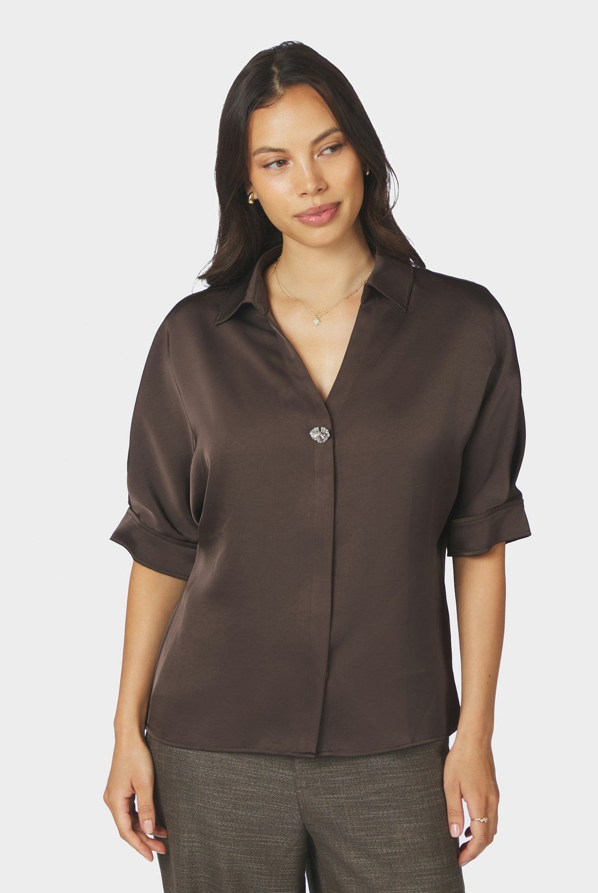 Carm Heavy Sateen Shirt Dark brown - 170699
