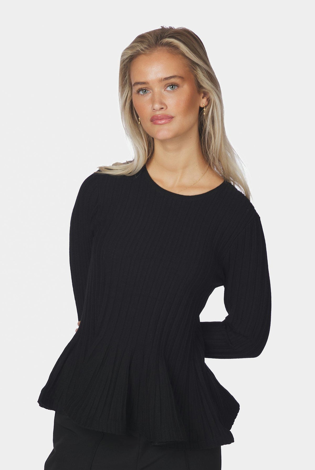 Wallina Peplum Knit Blouse Black - 170589