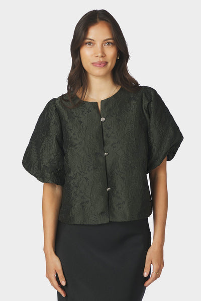 Aisa Brocade Blouse Dark green - 166369 Thumbnail