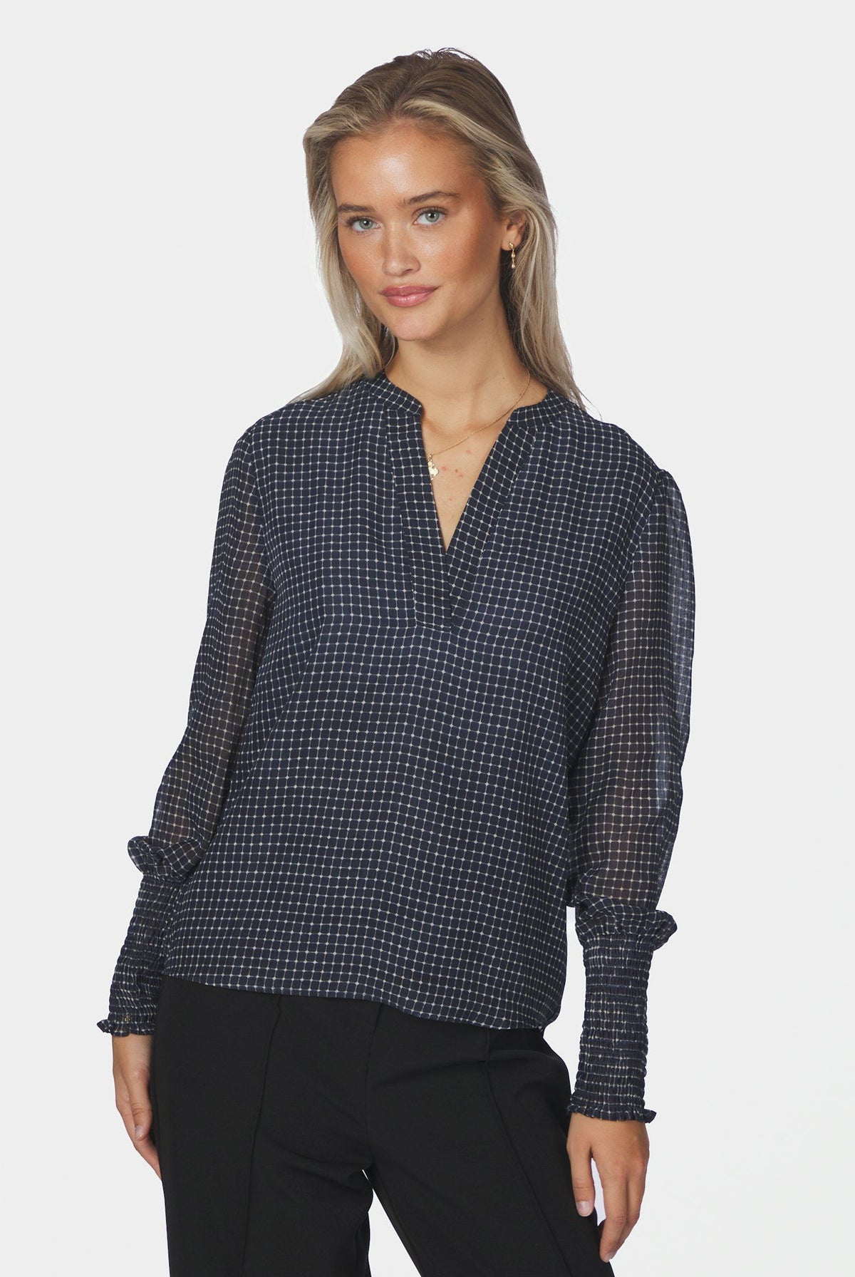Landa Simple Check Blouse Navy - 171000