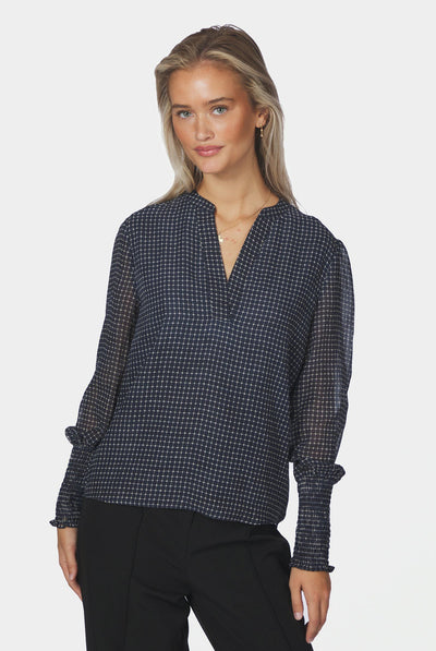 Landa Simple Check Blouse Navy - 171000 Thumbnail