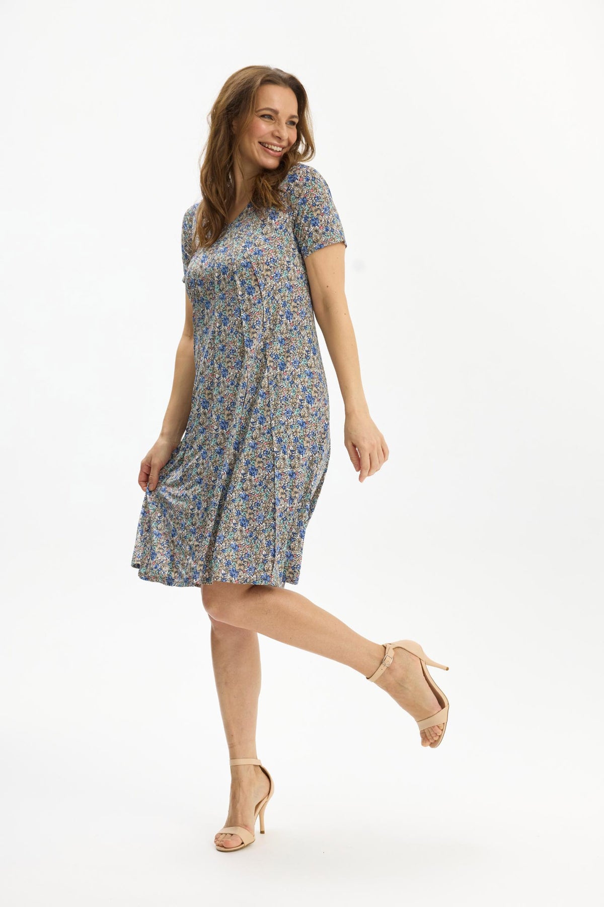 Lucy dress short sleeves Multi Blue - 17088