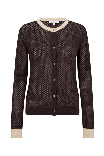 LueCC Pointelle Cardigan 145-Dark Brown - 42023 Thumbnail