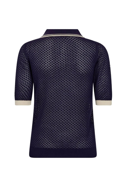 LueCC Pointelle Polo Knit 120-Navy - 42020 Thumbnail