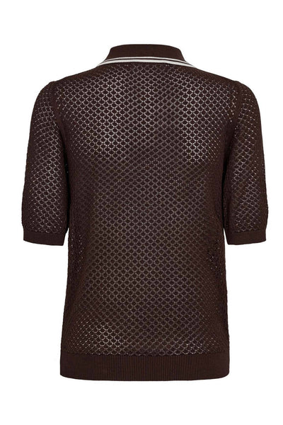 LueCC Pointelle Polo Knit 145-Dark Brown - 42020 Thumbnail