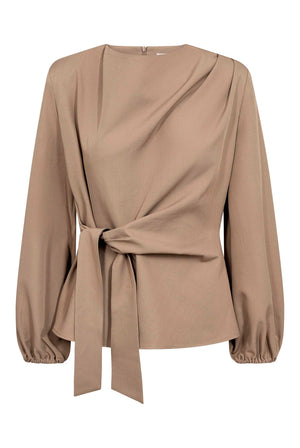 LunaCC Tie Blouse 20018-Taupe - 500386