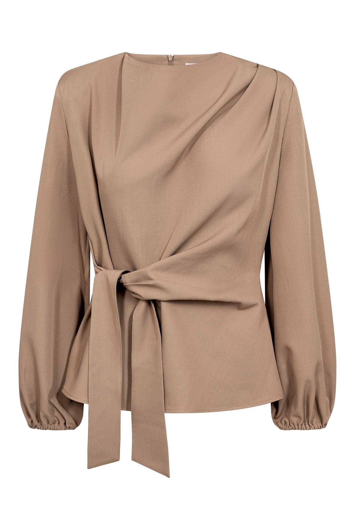 LunaCC Tie Blouse 20018-Taupe - 500386
