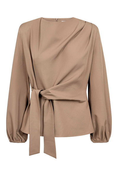 LunaCC Tie Blouse 20018-Taupe - 500386 Thumbnail