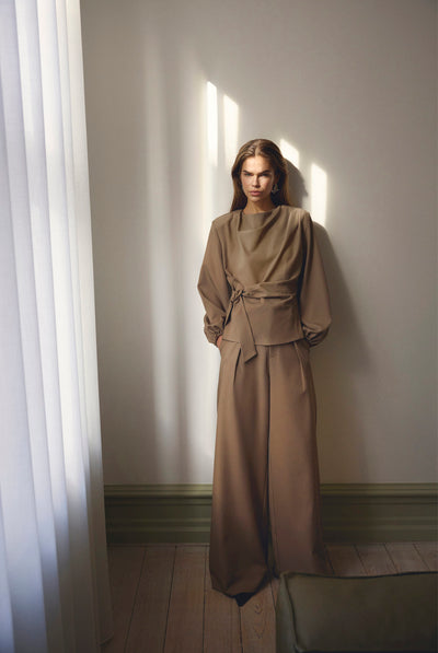 LunaCC Pleat Pant 20018-Taupe - 500391 Thumbnail