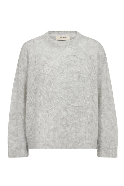 MMAroa Bernat Emb Knit Light Grey Melange - 182910 Thumbnail