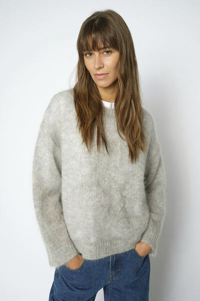 MMAroa Bernat Emb Knit Light Grey Melange - 182910 Thumbnail