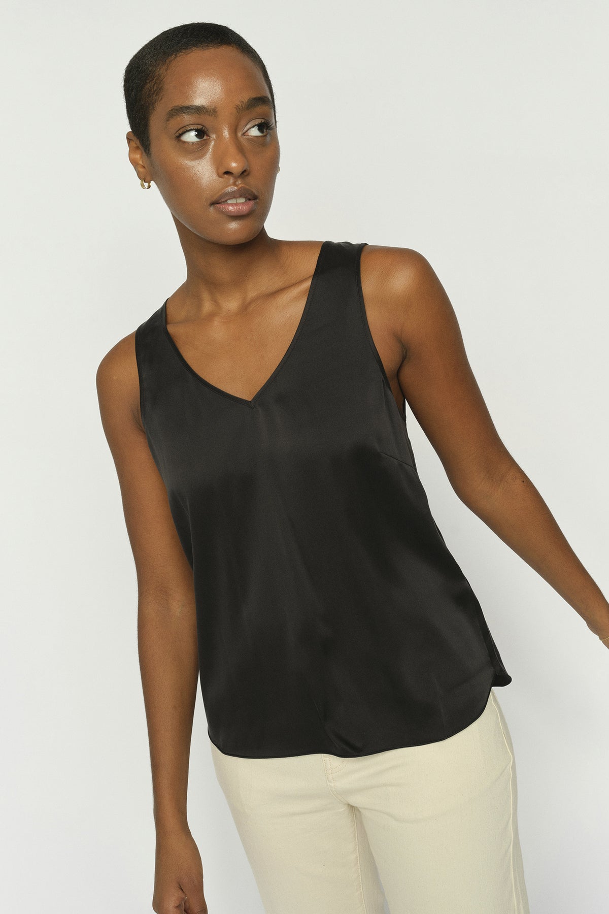 MMAstrid V-Neck Silk Tank Top Black