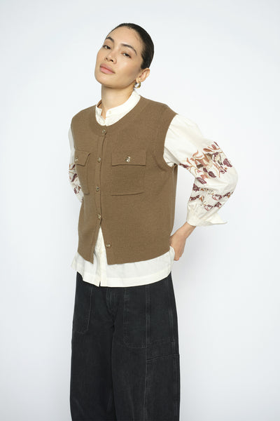 MMAyana Wool Knit Vest Dark Camel - 182960 Thumbnail