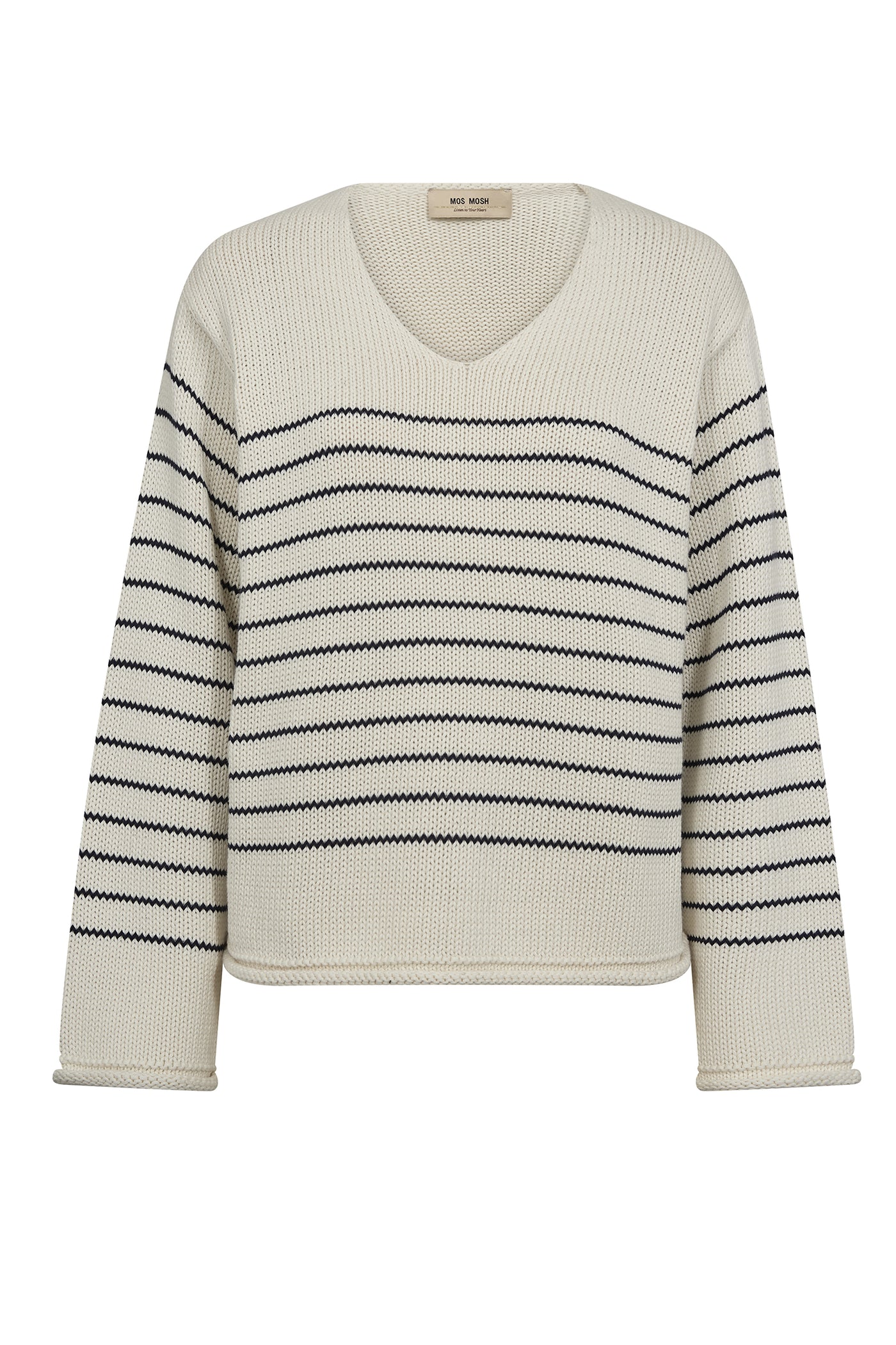 MMBine LS V-Neck Stripe Knit ECRU - 170690