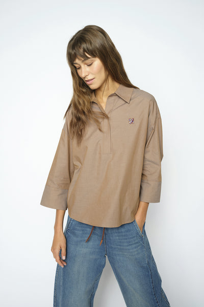 MMBritze Cam Cotton Blouse Dark Camel - 179320 Thumbnail