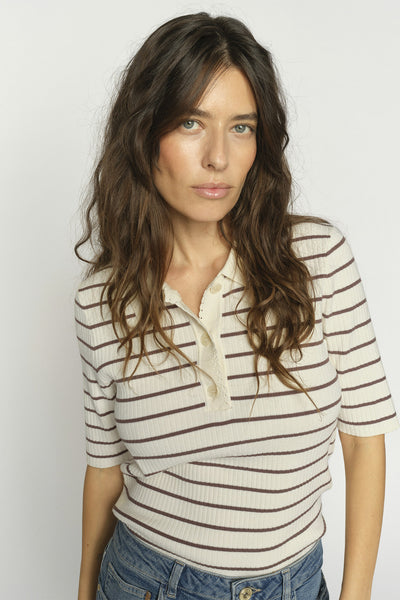 MMCaliz Stripe SS Knit Coffee Quartz - 176710 Thumbnail