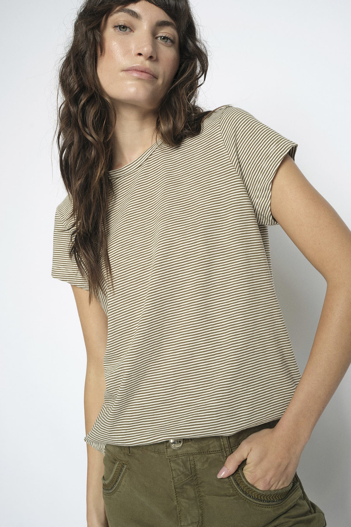 MMCampa O-SS Stripe Tee BURNT OLIVE - 178965