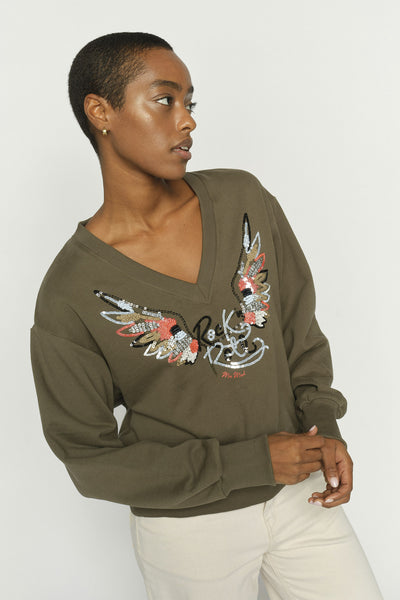 MMCosette V-LS Spring Sweatshi Olive night - 178020 Thumbnail