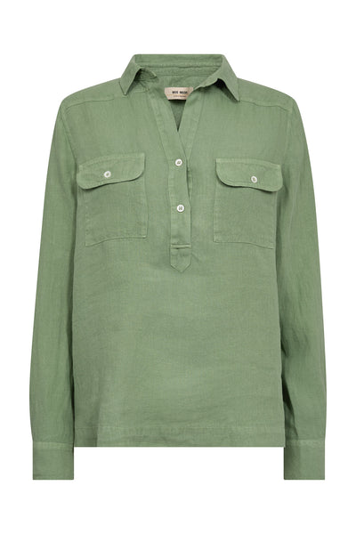 MMEnna Linen Pocket Blouse Turf Green - 168430 Thumbnail