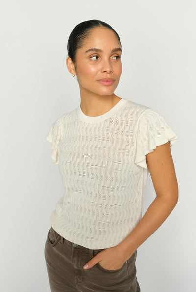 MMGanna Pattern O-Neck Knit To ECRU - 177580 Thumbnail