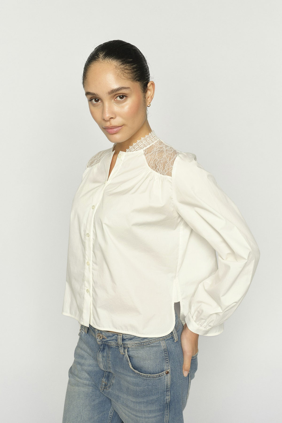 MMInda Cotton Lace Shirt ECRU - 177130