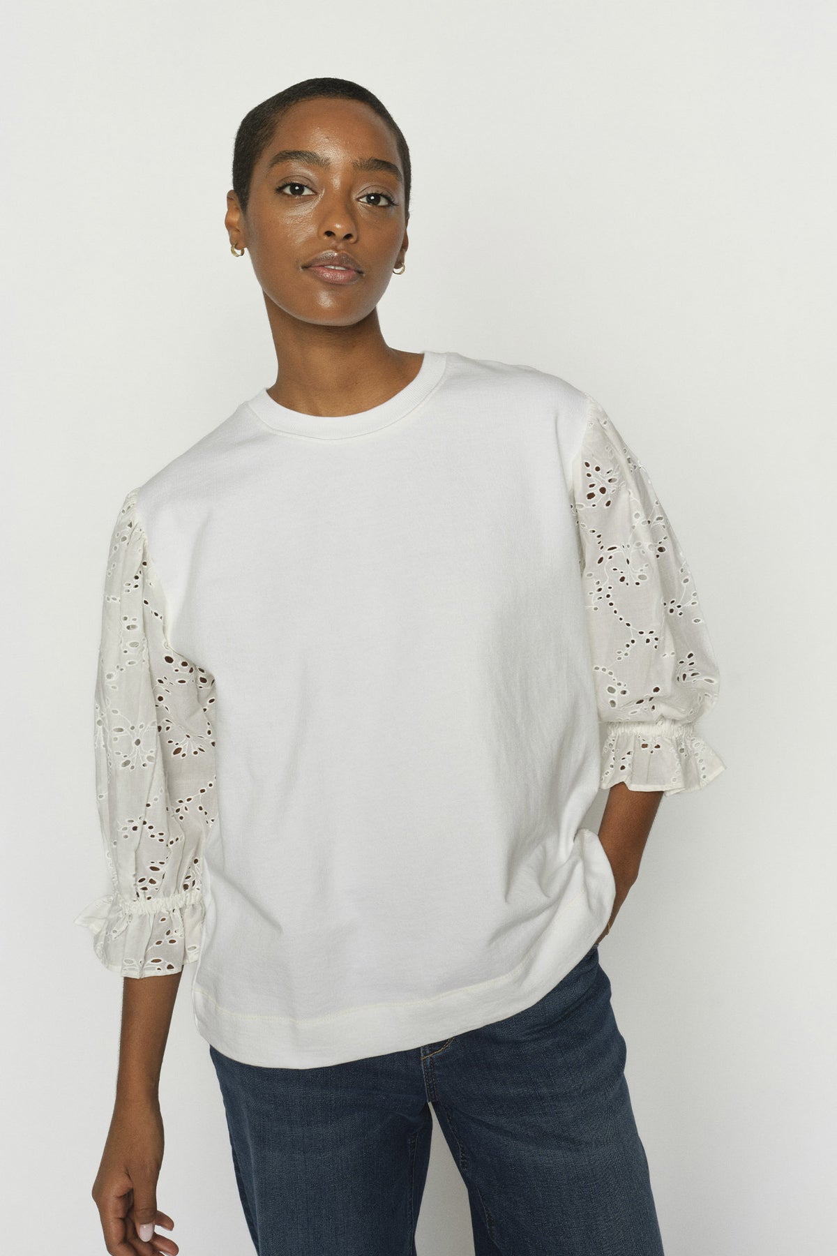 MMJaya 3/4 O-neck Sweatshirt White - 176850