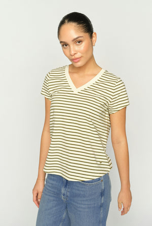 MMKala V-SS Stripe Tee Olive night - 178690