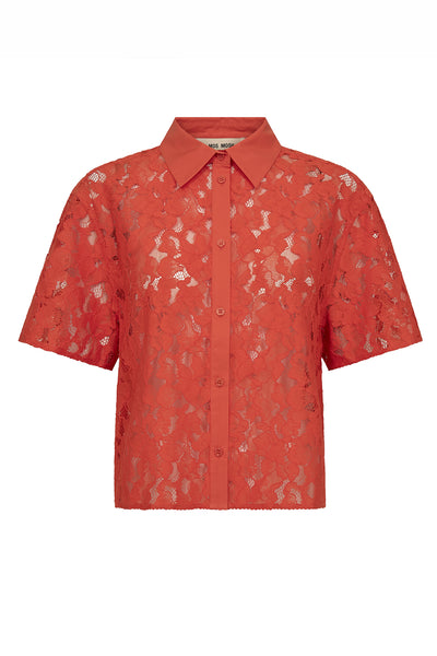 MMLia River SS Lace Shirt Spicy Orange - 177140 Thumbnail