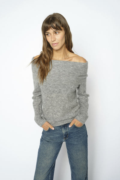 MMMape Off Shoulder Knit Grey Melange - 182180 Thumbnail