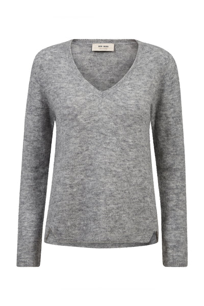 MMMape Sophia V-Neck Knit Grey Melange - 182160 Thumbnail
