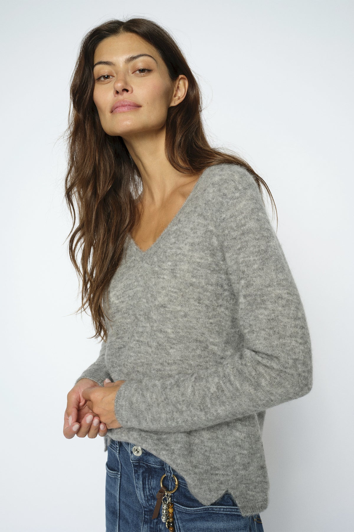 MMMape Sophia V-Neck Knit Grey Melange - 182160