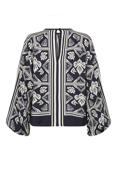 MMMilkey Linocut Blouse Salute Navy - 181040 Thumbnail