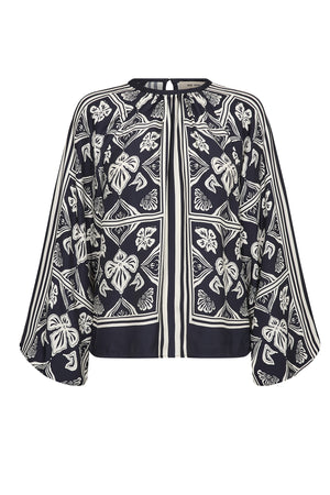 MMMilkey Linocut Blouse Salute Navy - 181040