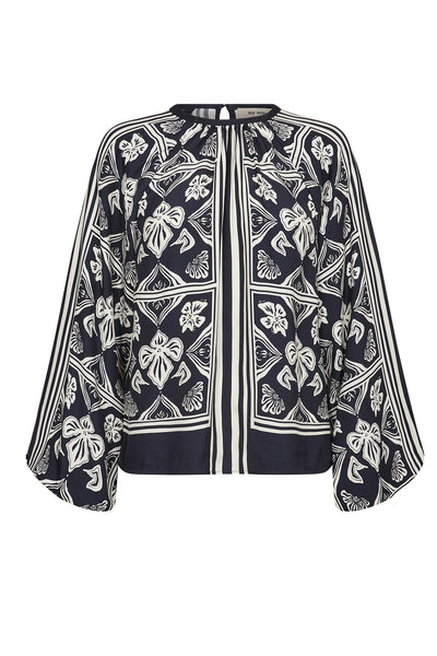 MMMilkey Linocut Blouse Salute Navy - 181040 Thumbnail