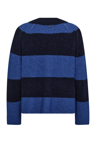MMTaci Stripe LS V-Neck Knit Maritime Blue - 173090 Thumbnail