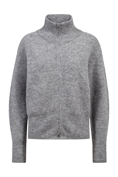 MMThora Knit Zip Cardigan Grey Melange - 182770 Thumbnail