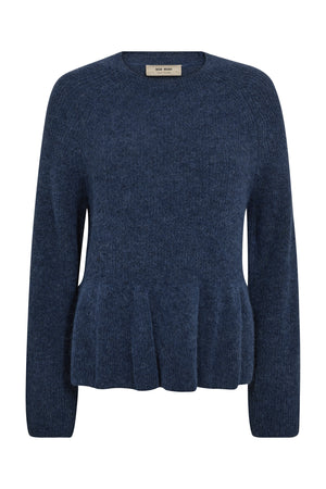 MMThora O-Neck Frill Knit Ensign Blue