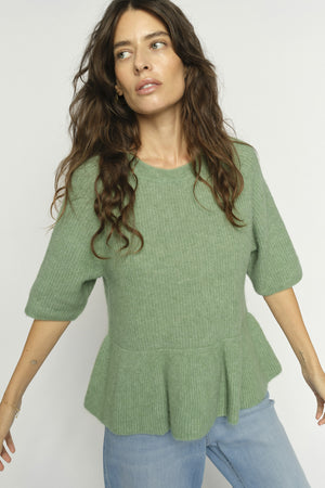 MMThora SS O-Neck Frill Knit Turf Green - 177530