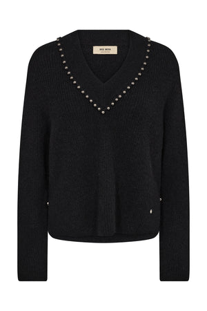 MMZora V-Neck Bead Knit Black - 176320