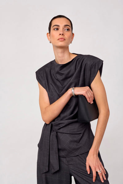 EloraCC Check Pleat Top 65002-Dark Grey - 500306 Thumbnail