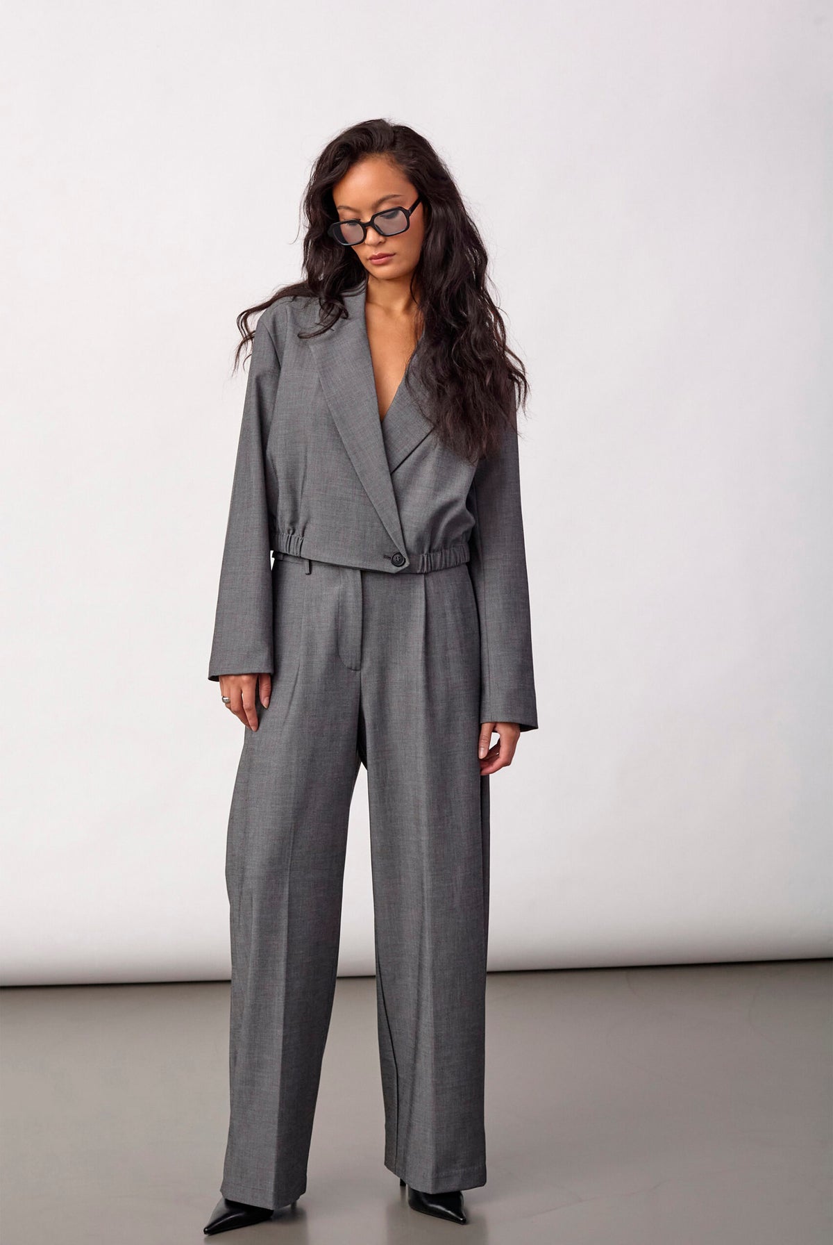 JackyCC Crop Blazer 65003-Mid Grey - 500289