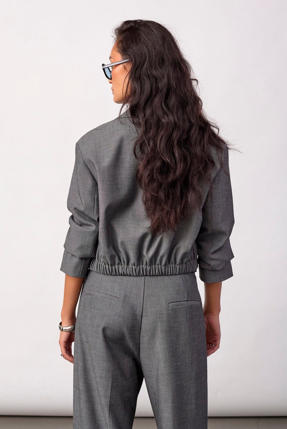 JackyCC Crop Blazer 65003-Mid Grey - 500289
