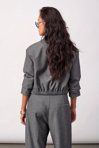 JackyCC Crop Blazer 65003-Mid Grey - 500289 Thumbnail